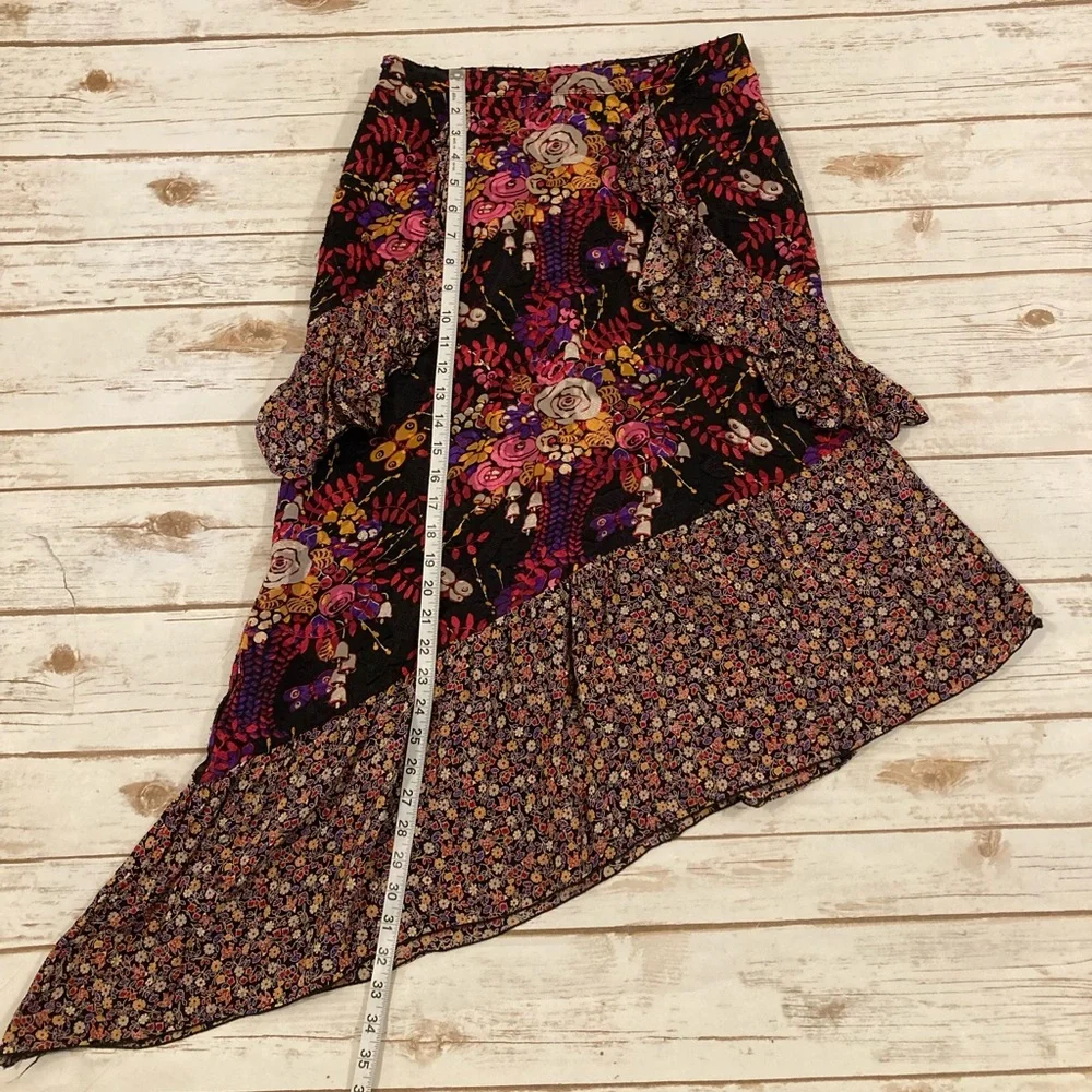 Anna Sui Silk MIDI Length Asymmetrical Floral Skirt Size 6 - Picture 4 of 12